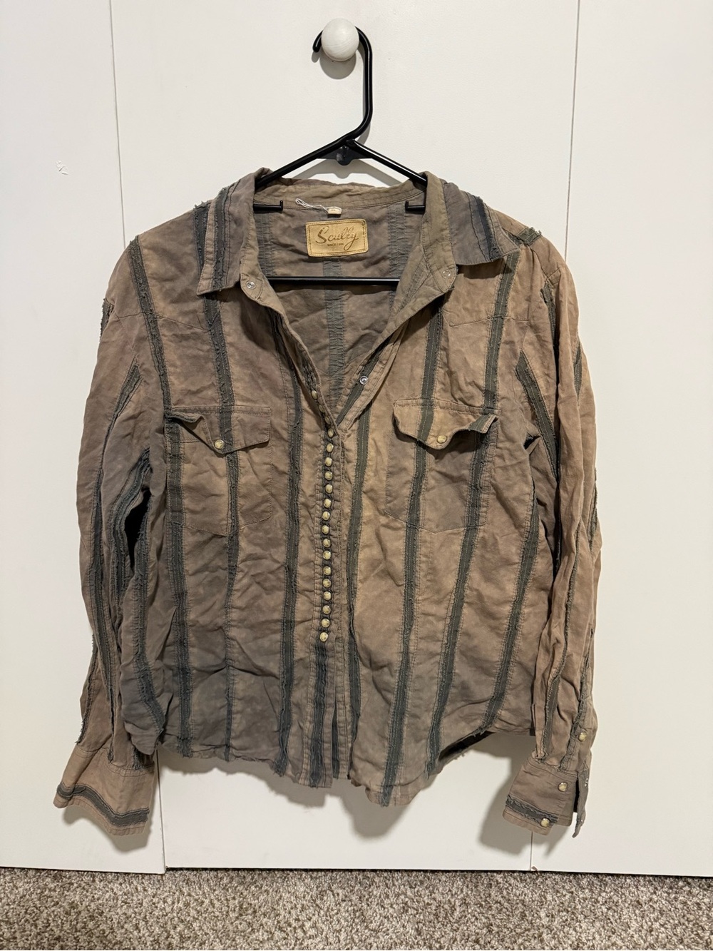 Scully Taupe and Charcoal Striped Button-Front Women's Shirt